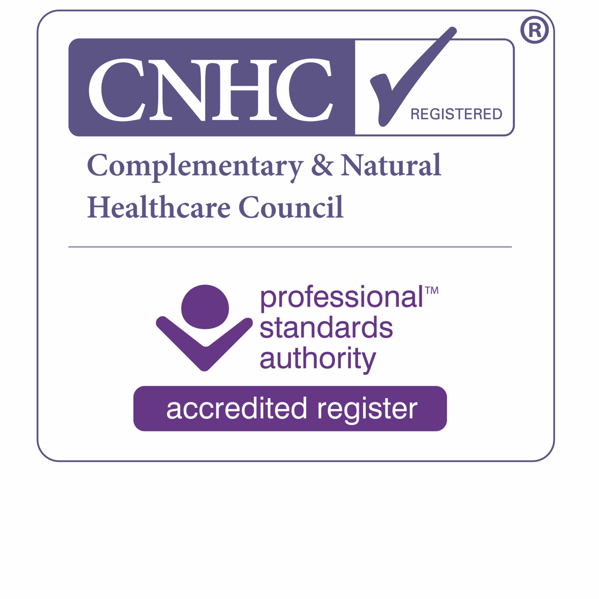 CNHC Registered — Complementary & Natural Healthcare Council, accredited register by the Professional Standards Authority